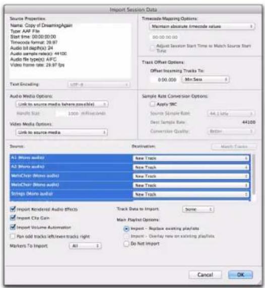 Avid Pro Tools 10.2 - Importation d'une séquence AAF ou OMF sous forme de session Pro Tools - 2