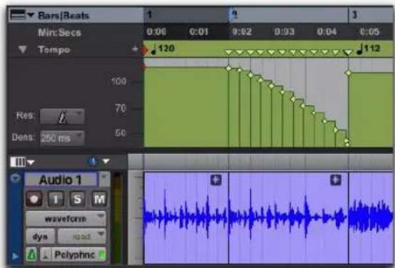 Bars/Beats Min:Secs Tempo 120 112 Res: 70 50 Audio 1 waveform dyn road Polyphnc