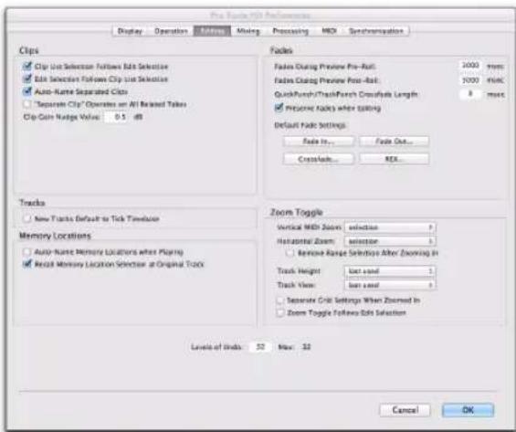 Avid Pro Tools 10.2 - Préférences d'édition (Editing) - 1