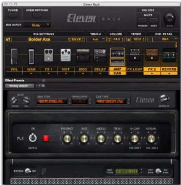 TUNER USER OPTIONS Eleven RACK RIG INPUT Guitar VOLUME MUTE PHONE PASS AVEN RIG SETTINGS TRUE-Z VOLUME TEMPO EXP. PEBAL a1 Bolder Axe SAVE Auto -14.2 120.0 Voh VOL WAR FX 1 DIST MOD DELAY AMY FX LOOP FX 2 REVERB Effect Presets Trigger Offset GATE AMP TYPE HENSOLITIME CAR TYPE WIP GREEN ZSW Elenen OUTPUT ON PROTURES MASK MIDDLE THREE HY-CAIN NORMAL PLX 8:2 8:2 8:2 8:2 8:2 8:2 VOLUME 1 VOLUME 2 BYTANS ON MAC TYPE