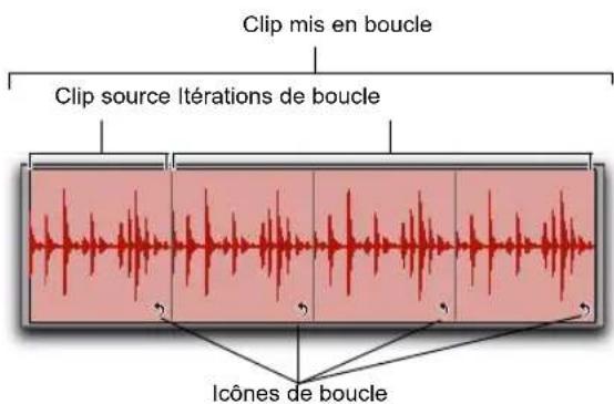 Clip mis en boucle Clip source Itérations de boucle Icones de boucle