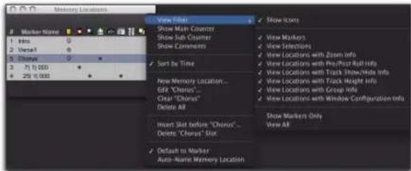 Avid Pro Tools 10.2 - Commandes et options des emplacements mémoire - 1