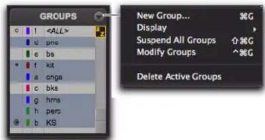 Avid Pro Tools 10.2 - Menu de la liste des groupes - 1
