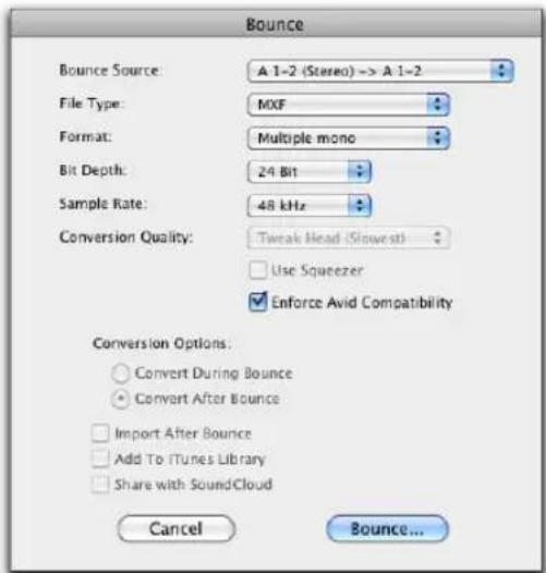 Avid Pro Tools 10.2 - Pour exporter au format MXF à l'aide de la commande Bounce to Disk : - 1