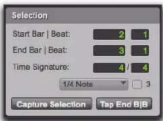 Selection Start Bar | Beat: 2 1 End Bar | Beat: 3 1 Time Signature: 4 / 4 1/4 Note 3 Capture Selection Tap End BJB