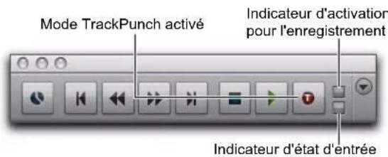 Mode TrackPunch activé Indicateur d'activation pour l'enregistrement Indicateur d'état d'entrée