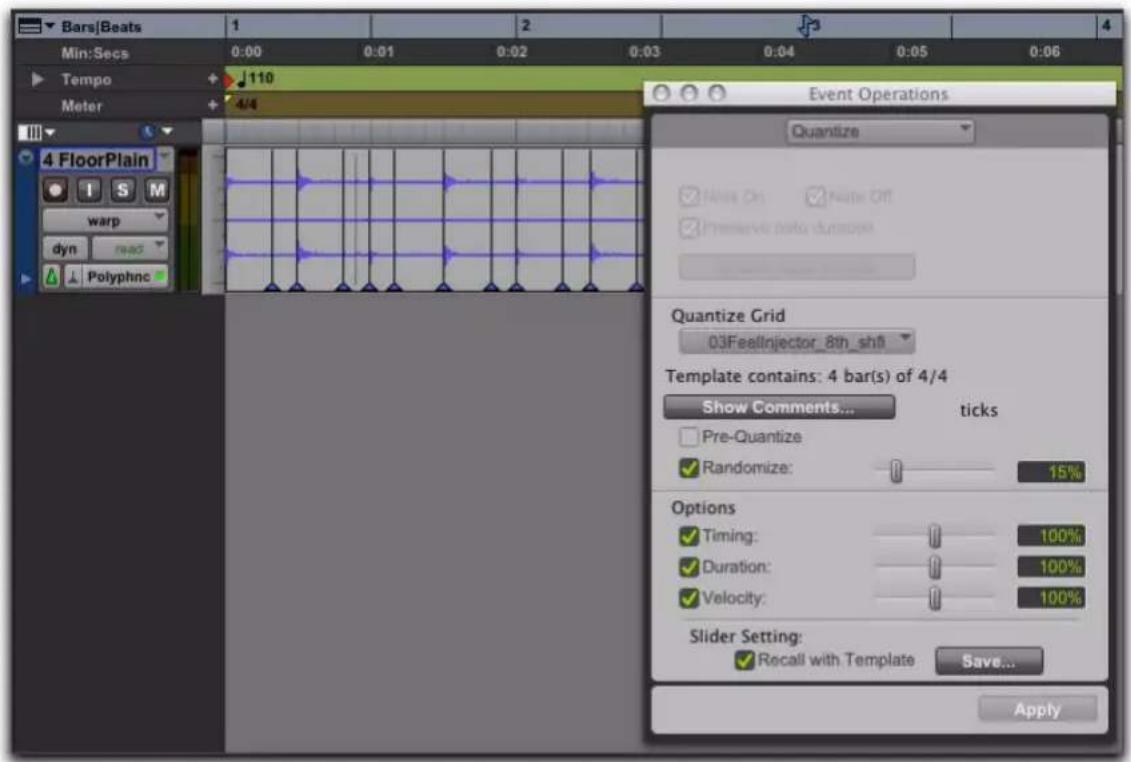 Avid Pro Tools 10.2 - Quantifiez la position des événements audio pour appliquer un modèle de groove : - 1