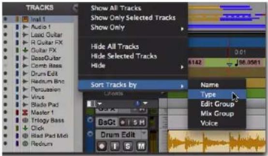Avid Pro Tools 10.2 - Menu de la liste des pistes - 2
