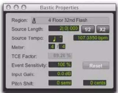 Avid Pro Tools 10.2 - Fenêtre Elastic Properties - 1