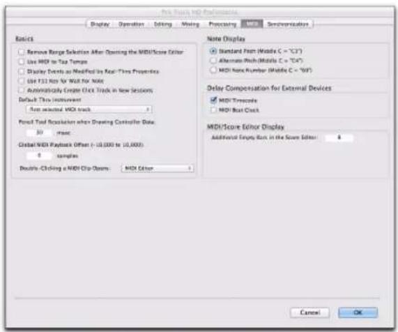 Avid Pro Tools 10.2 - Préférences MIDI - 1