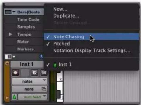 Avid Pro Tools 10.2 - Pour activer la fonction Note Chasing sur une piste MIDI : - 1