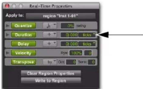 Avid Pro Tools 10.2 - Menu déroulant Ticks/Notes - 1
