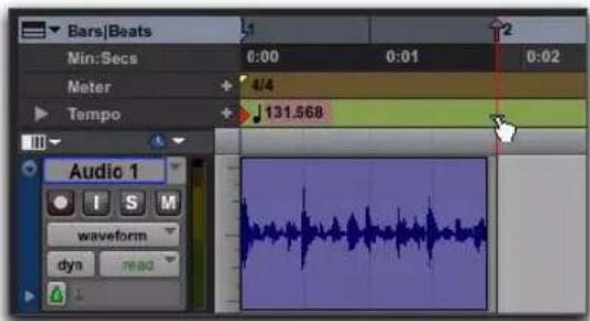 Bars/Beats Min:Secs 0:00 0:01 0:02 Meter 4/4 Tempo 131.568 Audio 1 S M waveform dyn read