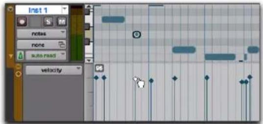 Avid Pro Tools 10.2 - Pour éditer la vélocité MIDI dans la fenêtre Edit : - 2