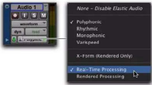 Avid Pro Tools 10.2 - Pour activer le mode temps réel ou rendu d'une piste Elastic Audio : - 2