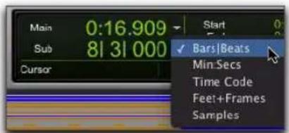 Main 0:16.909 Start 0 Sub 81 31 000 Cursor ✓ Bars|Beats Min Secs Time Code Feet+Frames Samples