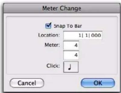 Meter Change Snap To Bar Location: 1 | 1 | 000 Meter: 4 4 Click: Cancel OK