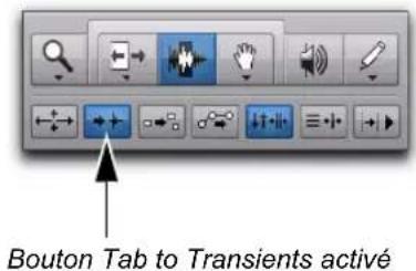 Bouton Tab to Transients activé