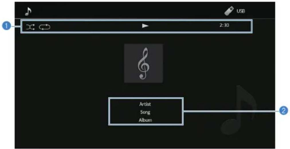 YAMAHA MusicCast Aventage RXA8A - Noms des éléments et fonctions de l'écran de lecture - 1