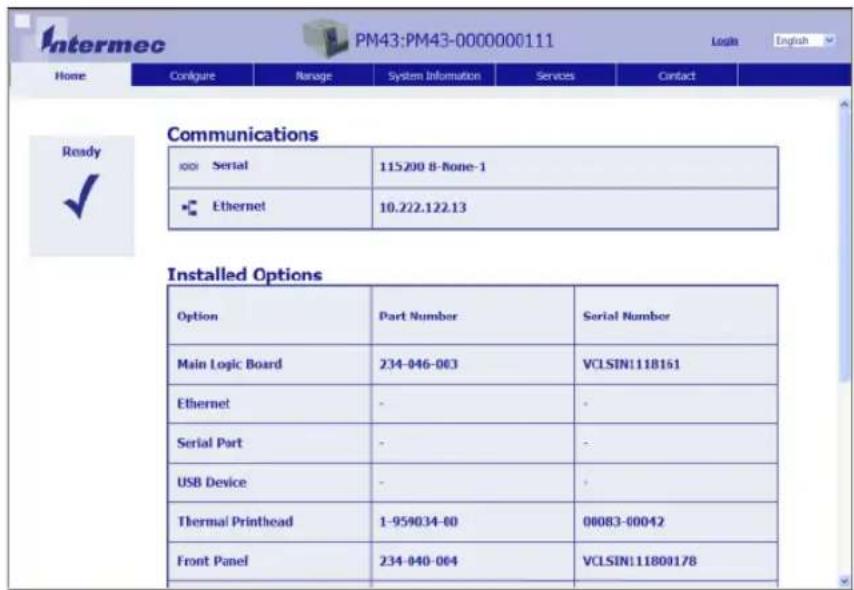 Intermec PM43 - Configure the Printer from the Web Page - 1