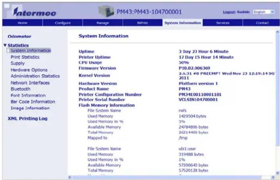 Intermec PM43 - Printer Statistics Available on the Web Page - 1