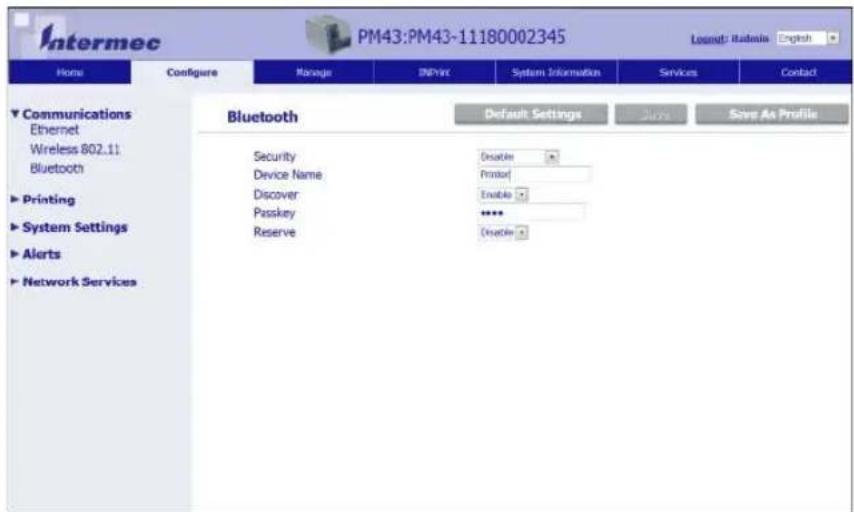 Intermec PM43 - Configure Bluetooth Communications from the Web Page - 1