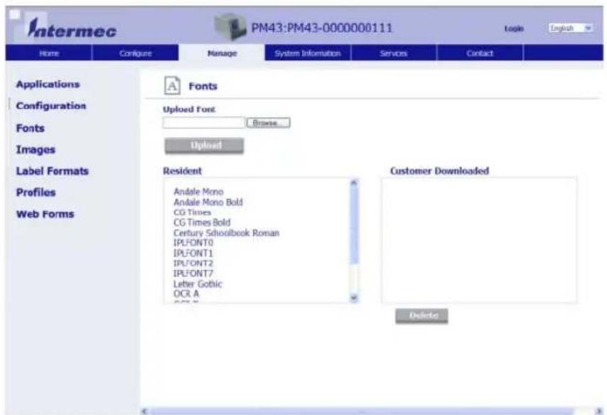 Intermec PM43 - Upload Fonts, Images, Applications, Formats, and Web Forms from the Web Page - 2