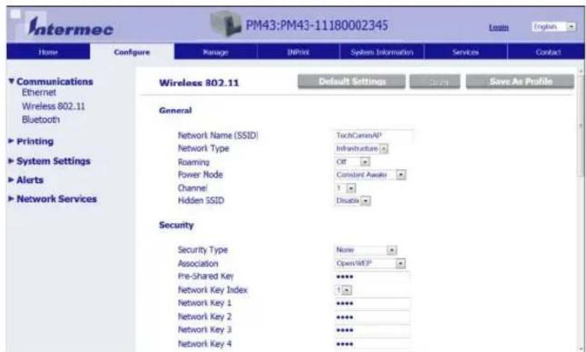 Intermec PM43 - Configure Wireless Communications from the Web Page - 2