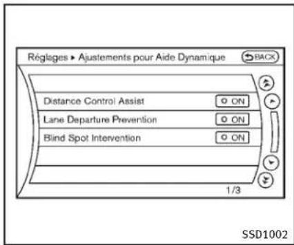 INFINITI Q70n (2014) - Commentactiv/désactiverlesysteme DCAenutilisantlemenuderéglages: - 1
