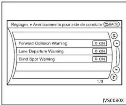 INFINITI Q70n (2014) - Commentactiver/désactiverlesystemeFCWenutilisantlemenure réglages - 1