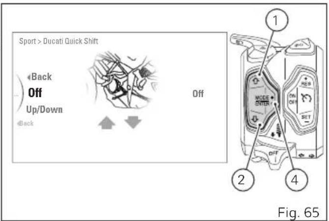 DUCATI Multistrada 950 S (2019) - Personnalisation du style de conduite : activation / désactivation DQS - 2