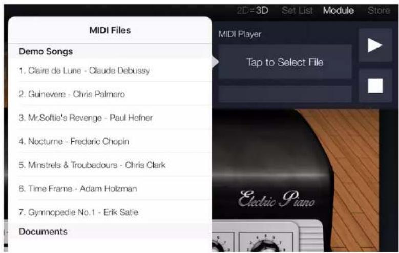 KORG Module - 画面の左上にあるアイコンをタップしてMIDIプレーヤーを表示します。 - 2