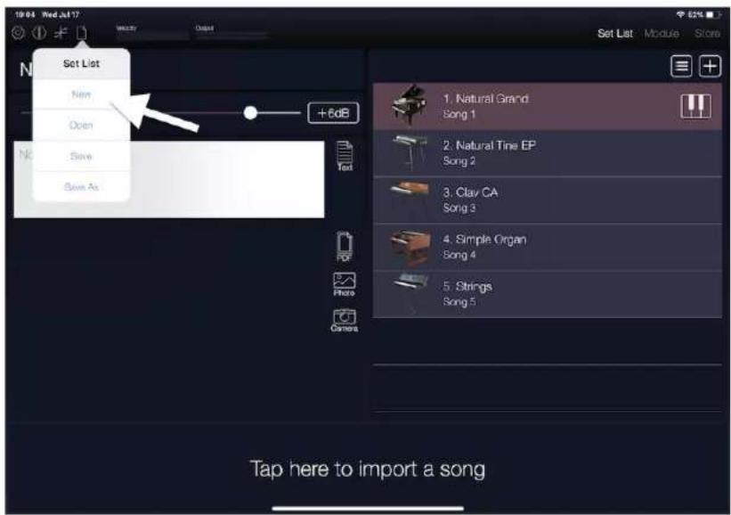 KORG Module - 画面の上の右側にある「Set List」をタップしてセット・リストを表示します。 - 2