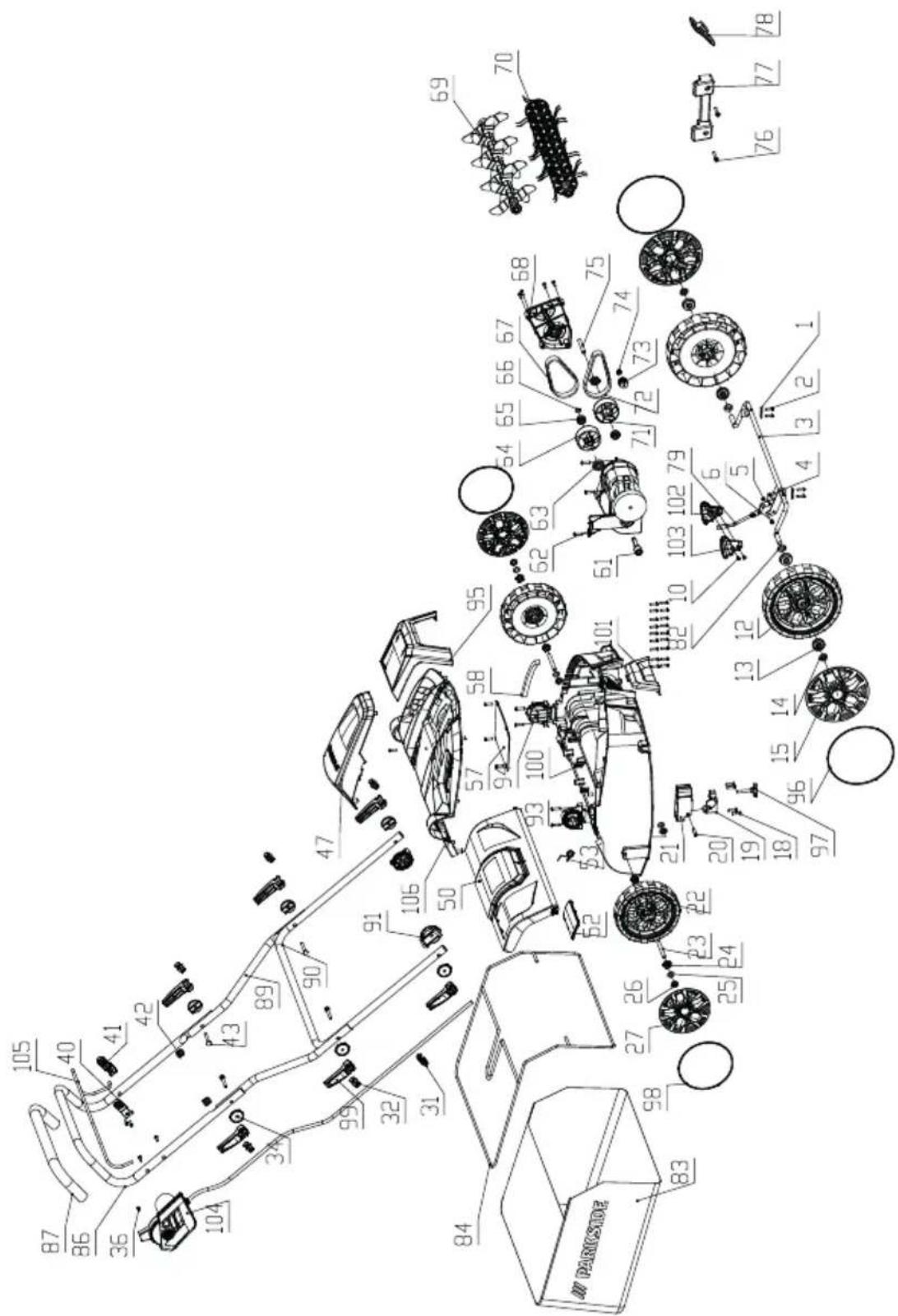 PARKSIDE PLV 1500 B1 - Explosionszeichnung · Vue éclatée Exploded Drawing · Explosietekening Rysunek samorozwijajacy · Rozvinuté náčrtky Výkres náhradnych dielov · Explosietekening Plano de explosión - 1