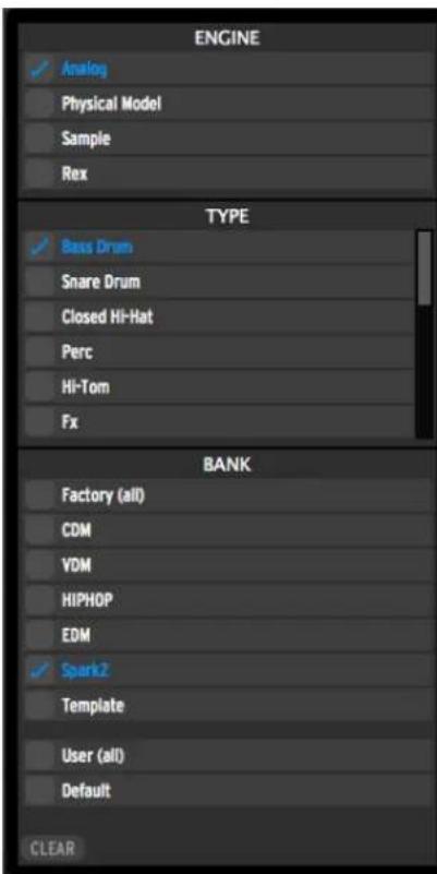 Arturia Spark 2 - Filtrer la liste de résultats - 1