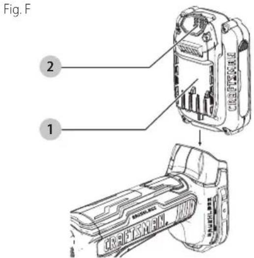 Craftsman CMCG450B - Installation et retrait du bloc-piles (Fig. F) - 1