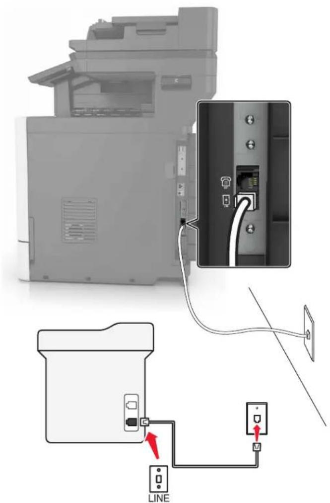 LEXMARK XC8163 - Configuration 1: L'imprimante est connectee à une ligne de télécopie dédiée - 1