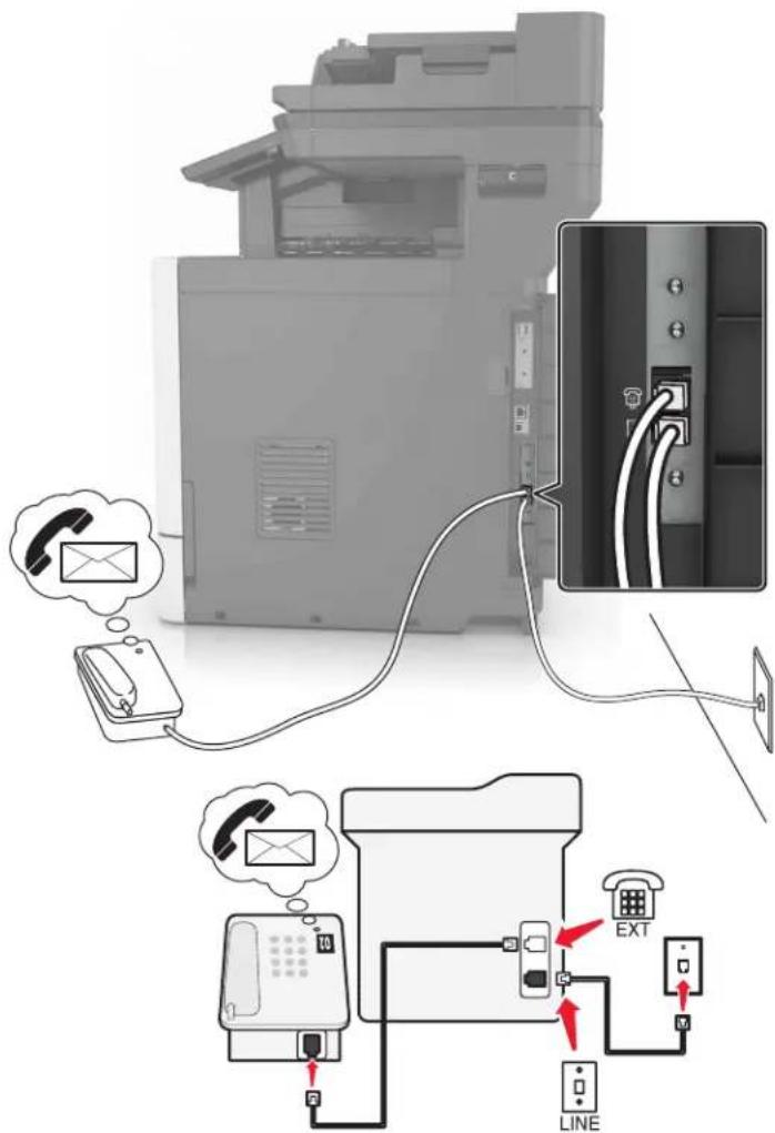 LEXMARK XC8163 - Configuration 3 : L'imprimante partage la ligne avec un téléphone abonné à un service de messagerie vocale - 1