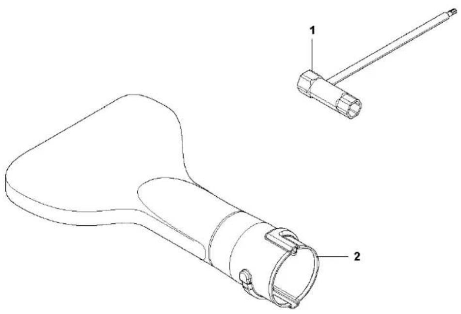 Technical diagram of a mechanical device with labeled parts 1 and 2