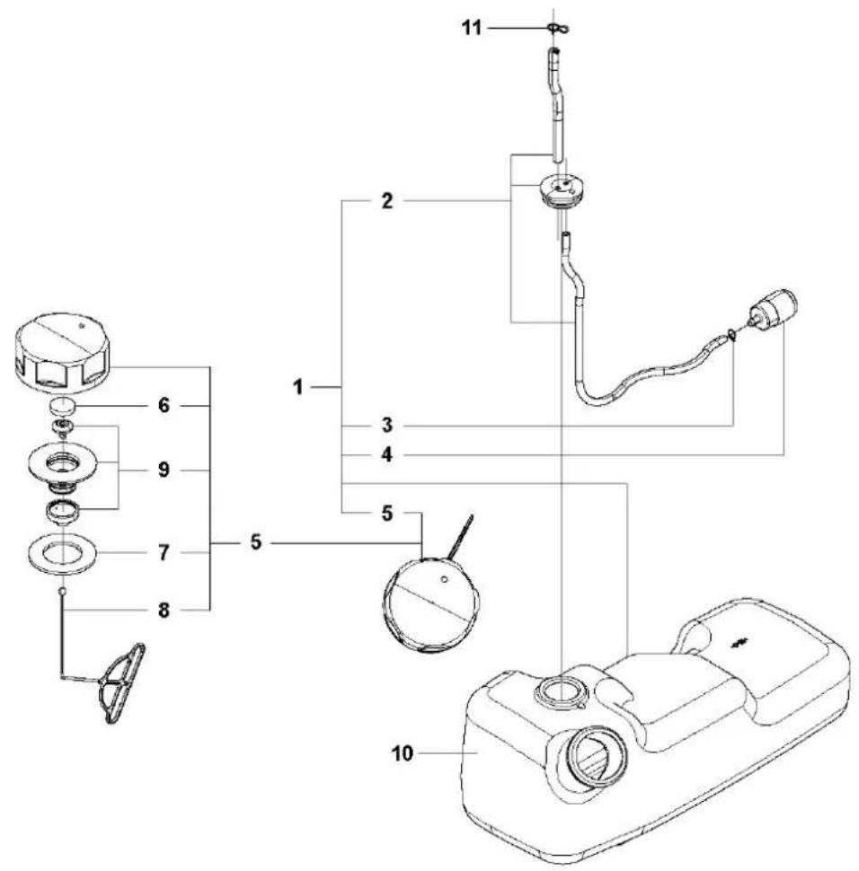 Technical diagram of a mechanical device with numbered components and labeled parts