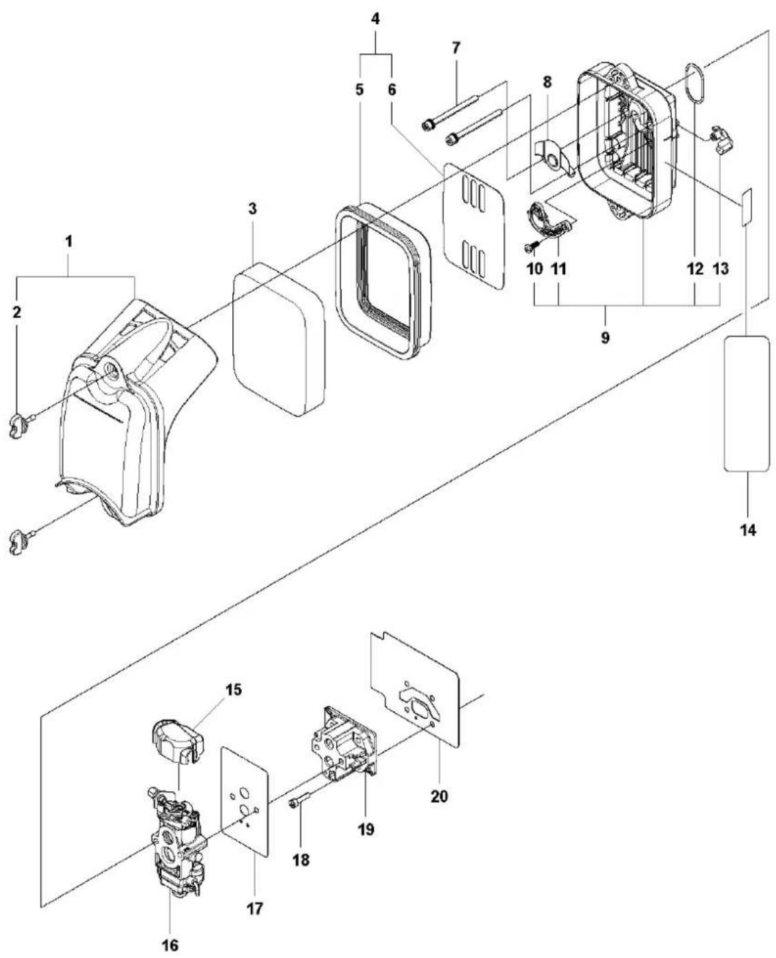 Exploded view diagram of a device with numbered parts for identification
