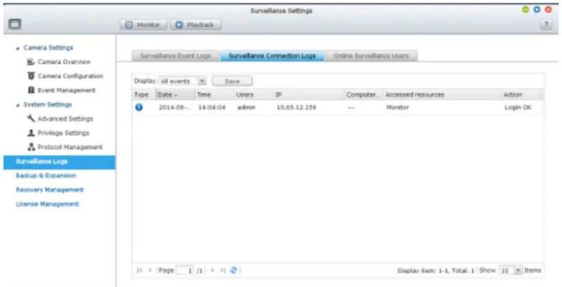QNAP VS4012URP Pro - Journaux de surveillance - 1