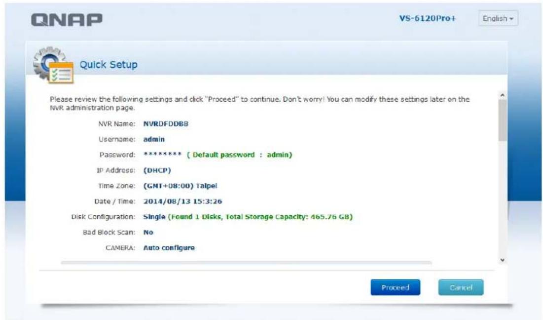 QNAP VS4012URP Pro - iii. Paramètres par défaut : - 1