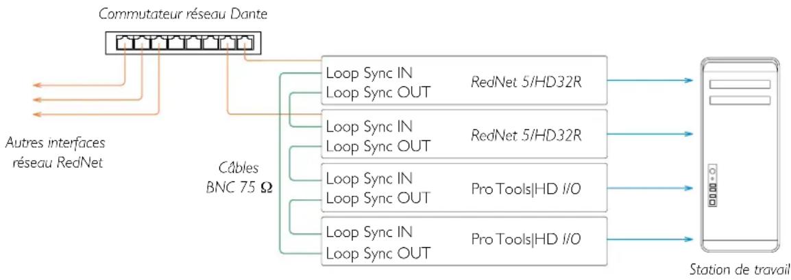 FOCUSRITE RedNet 5 - Situation 1 – Système Pro Tools simple avec uniquement des RedNet 5/HD32R - 2