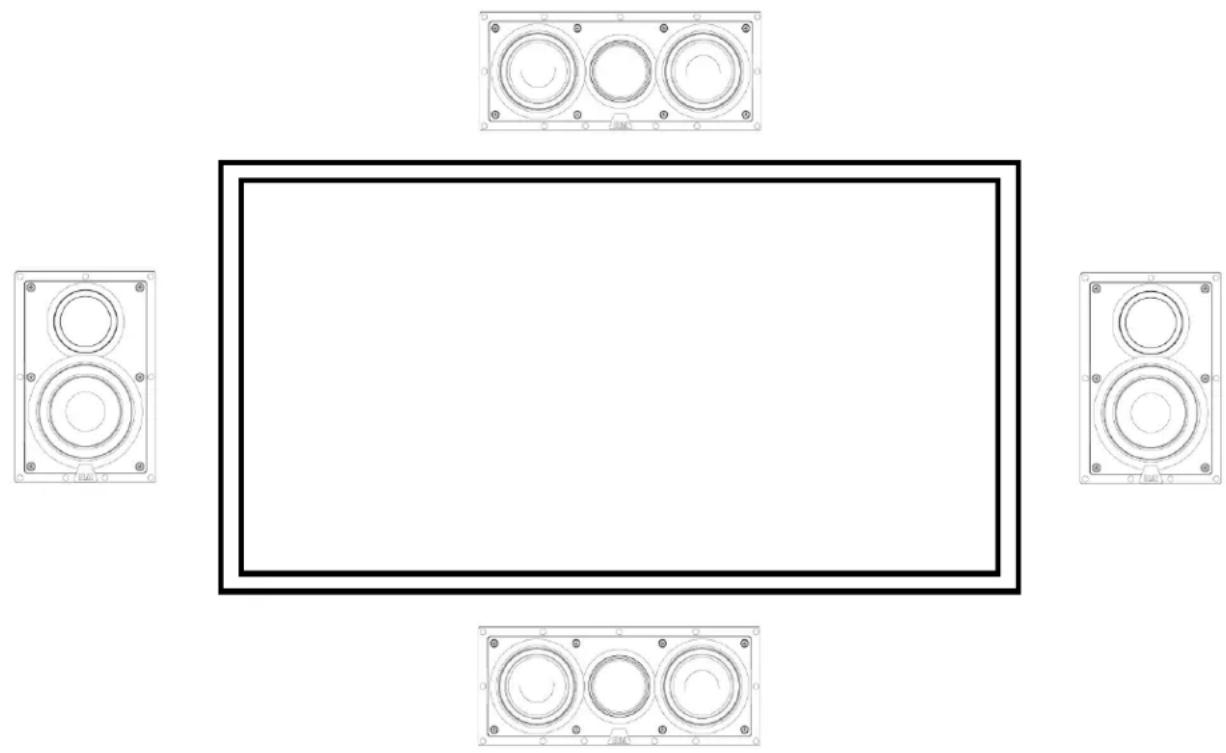 ELAC Vertex II IWV62 - Schéma de montage #1 – haut-parleurs central, avant-gauche et avant-droite - 1