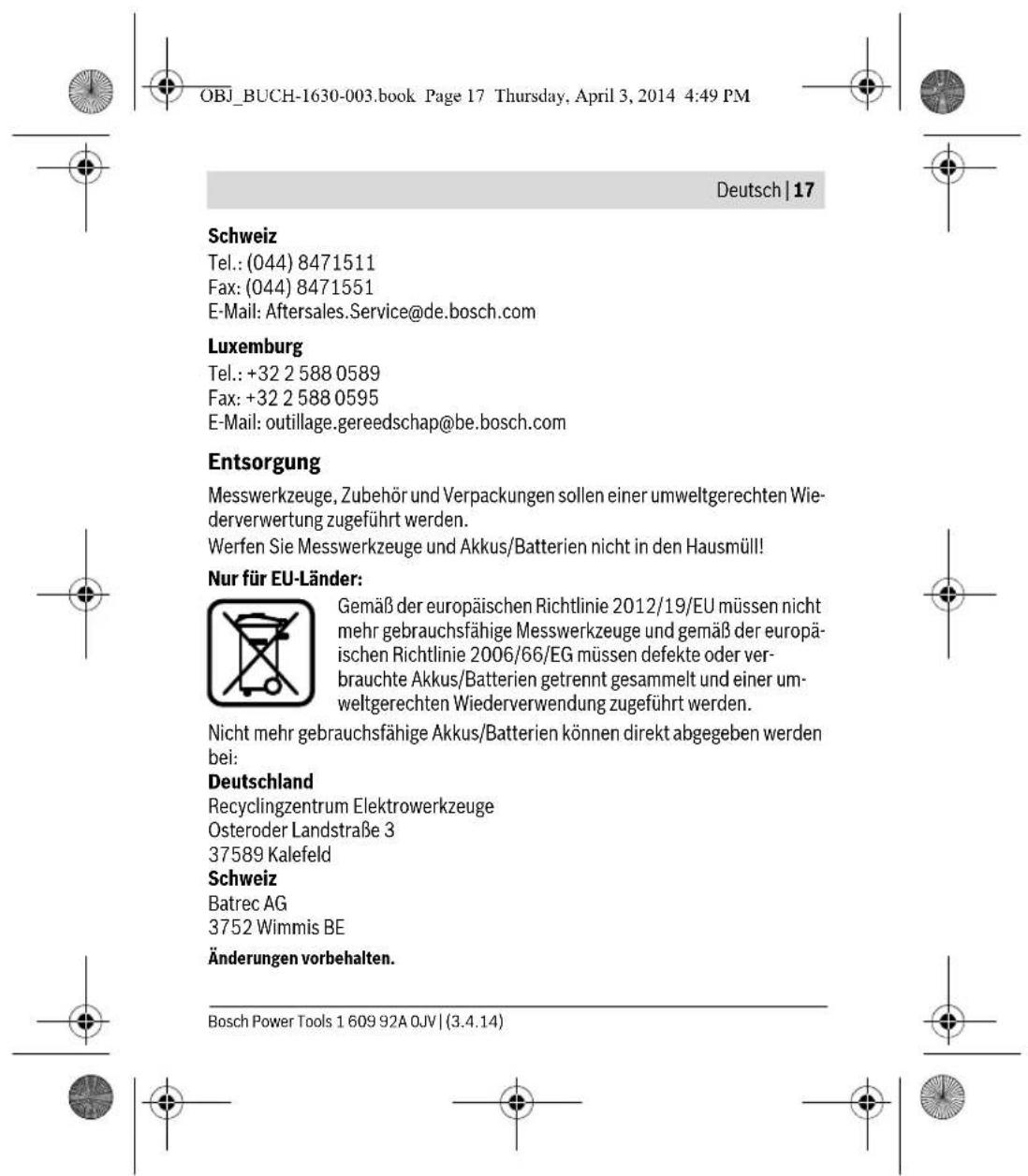 BOSCH Quigo II - Wartung und Reinigung - 9