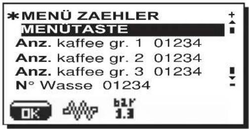 La Cimbali M39 Dosatron TE - Datenmenü - Abbildung und Nullrücksetzung der Zähler - 1