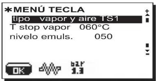 La Cimbali M39 Dosatron TE - Menú tecla – Selección vapor y aire - 1