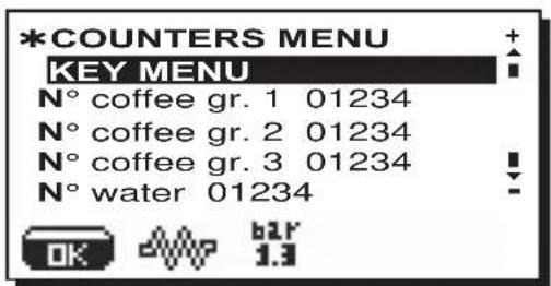 La Cimbali M39 Dosatron TE - DATA menu - Counter display and zeroing - 1