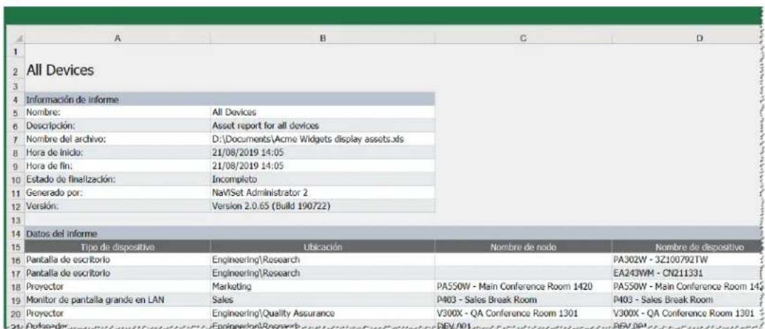 NEC NaViSet Administrator 2 - Ejempio de informe: Consultar informacion basia del dispositivo y exportarla a un archivo Excel - 6